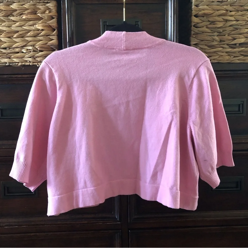 Denim & Co pink cotton blend knit short cardigan in size 1x